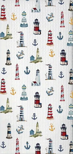 Hand Towels - White with lighthouses and anchors