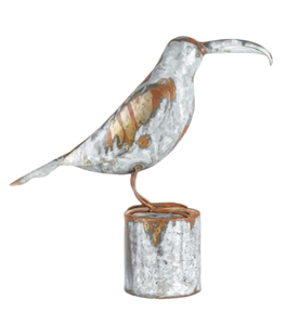 Galvanised Rustic Bird on a Stump